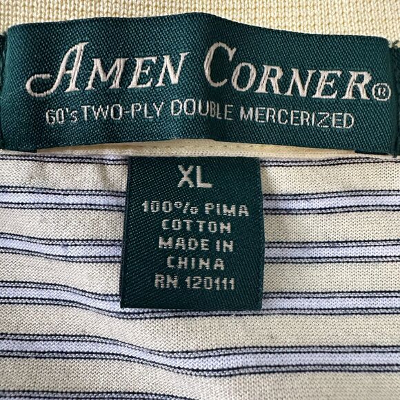 Masters Amen Corner Polo Shirt Men’s XL Yellow Striped 100% Pima Cotton Pullover - Picture 6 of 9
